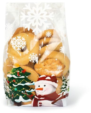 GEBETTER 50* Bolsas Regalos Navidad 7x15x3cm Plástico Muñeco Copos Nieve Árbol, Bolsitas Navideñas Dulces Galletas Chocolates Caramelos Chuches Golosinas Niños Fiestas (Pequeña)