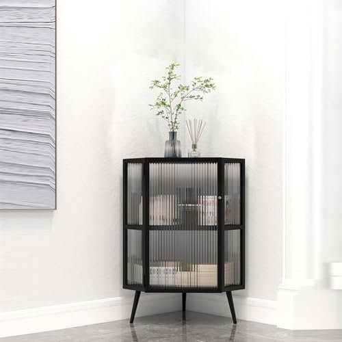 Curio Eck-Weinschrank mit Glastür-Figuren, Vitrine aus Porzellan für Esszimmer, Wohnzimmer, Vitrinen für Sammlerstücke zu Hause, Büro