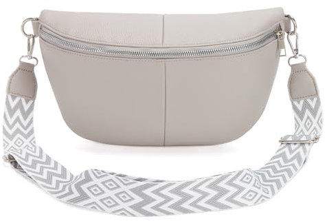 Valleycomfy Groß Bauchtasche Damen Bauchtasche Damen PU Leder, Crossbody Bag Damen Breiter Gurt, Handytasche Zum Umhängen (Grau)