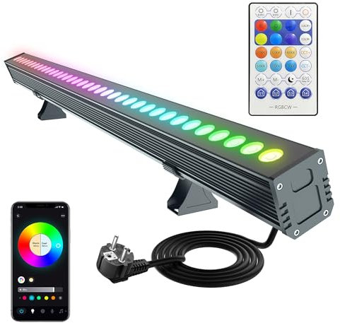 Yotivki Smart RGBCW LED Wall Washer Light Bar, 2700K-6500K Tunable White, 1-100% Dimmable, IP65 Waterproof Outdoor Floodlight, App Control with Music Sync & Timer, Ultra Bright for Garden Landscape