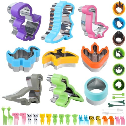 Foyucool Dinosaur Cookie Cutters, 41-Piece Set with 9 Large & 6 Small Dinosaur Moulds, Stainless Steel, Hand Protection, Easy to Use & Clean