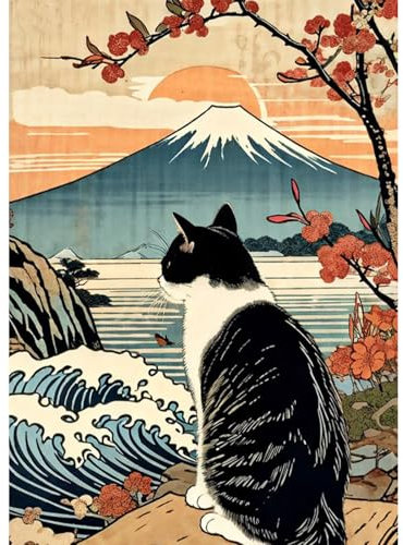 QENSPE Fuji Landschaft Diamond Painting Set für Erwachsene, 5D Diamond Painting Katze Diamond Art mit Werkzeugen, Kristall Strass Diamant Kunst DIY Handwerk für Home Wand Dekor 30x40 cm