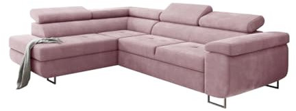 Friderik Antonia Ecksofa mit Schlaffunktion mit L-förmiger Box, Sofa mit Bettcontainer, Sofa mit verstellbaren Kopfstützen (Rosa, Links)