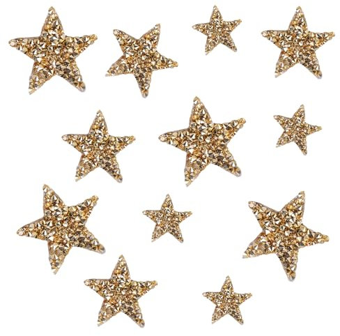 12Stück Sterne Zum Aufbügeln Gold,Glitzer Stern Bügelbilder Patches Erwachsene Kleidung Textilien Bügelbild Aufkleber Iron Aufnäher Goldene Pailletten Star Aufbügelbilder für Jeans Tasche Bügelflicken