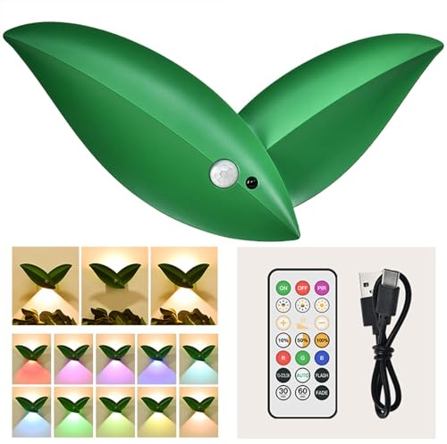 YZYOE Wiederaufladbare LED-Blattsensorleuchte mit Fernbedienung, multifunktionales warmes Licht im Innenbereich und buntes Nachttischdekoration-Mini-Nachtlicht.