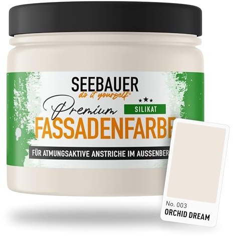 SEEBAUER diy Silikat-Fassadenfarbe Beige 300ML für Außen (No. 003 Orchid Dream) Atmungsaktive Mineralfarbe für Fassaden - Geeignet für Putz, Mauerwerk und Beton