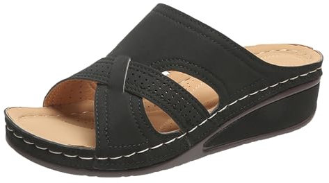 Dwevkeful sandales orthopédiques femme été, Confortable Compensées Claquettes Antidérapant Pieds Sensible Sandales Orthopédique Piscine Mules et Sabots Été Pied Large Chaussure