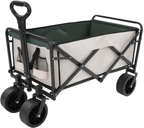 Handwagen Faltbar 115KG Belastbar, Transportwagen Klappbar mit Verstellbarem Griff, Strandwagen Gartenwagen Bollerwagen für Alle Gelände, Draussen Camping Einkaufen (Weiß)
