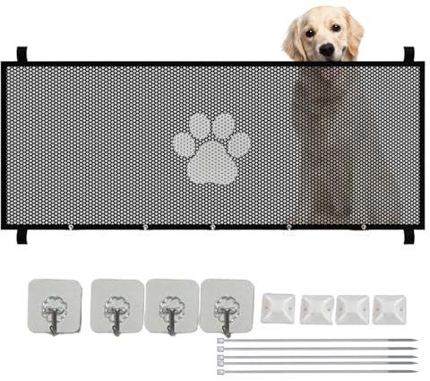 Rrlihjgu Barrera para Mascotas de Malla - Puerta de Seguridad Retráctil,Transpirable Desmontable para Interior y Exterior en Terraza, Balcón y Áreas del Hogar