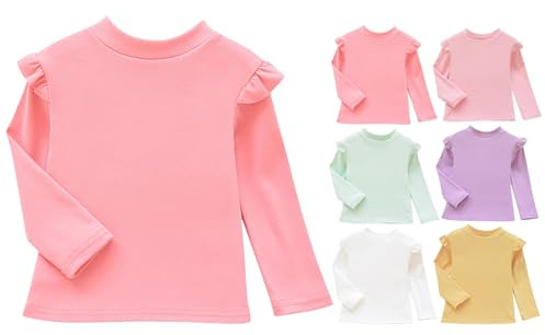 Kids Long Sleeve T Shirt Base Crewneck Plain Tee Ruffle Soft Cotton Stretchy Top Casual Fashion Crewneck Tshirt Skin Friendly Stretch Bottom Shirts (Yellow, 18-24 Months)