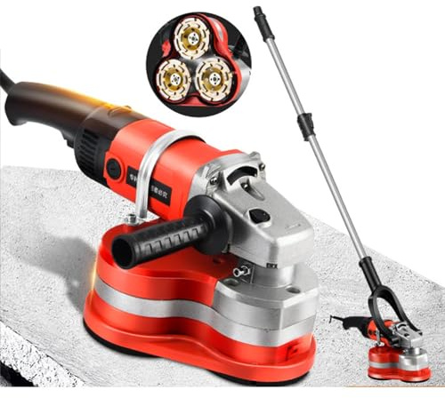 Meuleuse À Béton 3 Têtes Ponceuse Béton Raboteuse À Ciment 3000 W Avec 6 Vitesses, Meuleuse 90° Sans Impasses PoignéE Auxiliaire RéGlable Pour Ponçage, Ciment, Marbre, Granit Pour Meuler Et Polir