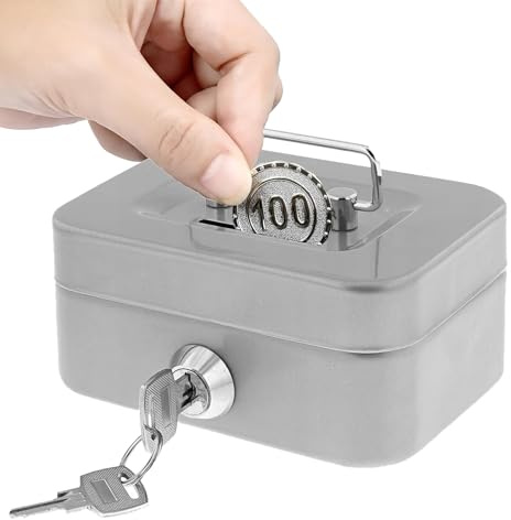 Elegant Geldkassette Aus Stahl,Spardose Mit Schlüssel,Geldkassette Abschließbar,Kleiner Safe,Metallschließfach Sparbüchse Mit Tastensperre,Für Münzen & Scheine (Silber)