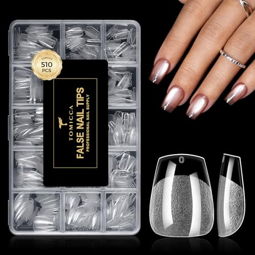 TOMICCA 510Pcs Extra Short Coffin Clear Nail Tips for Salon & Home DIY | 15 Sizes Full Cover Press On Nails, Ultra-Matte Pre-Shaped Acrylic False Nails, Natural Look, Long-Lasting & Non-Lifting
