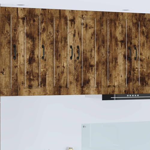 Qnhdfrt Kitchen Pantry Cupboard Set of 2 Wall Mounted Cabinet in Smoked Oak 30 x 31 x 80 cm Engineered Wood Tall Unit with Doors and Shelves for Modern Kitchen Storage