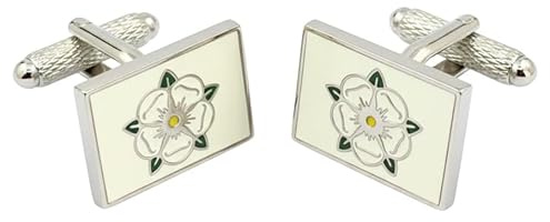 Yorkshire Rose Cufflinks - Onyx Art CK975 English White Rose Wedding Cuff Links In Premier Life Packaging