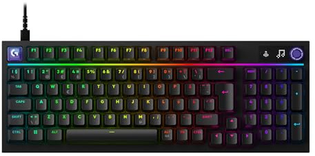 Logitech G316 X 98 Gaming-Tastatur, 8-kHz-Abtastrate, im laufenden Betrieb austauschbare taktile Schalter, Gasket-Montage, LED-Punktmatrix-Display und Drehregler, Double-Shot-PBT-Tastenkappen, USB-C