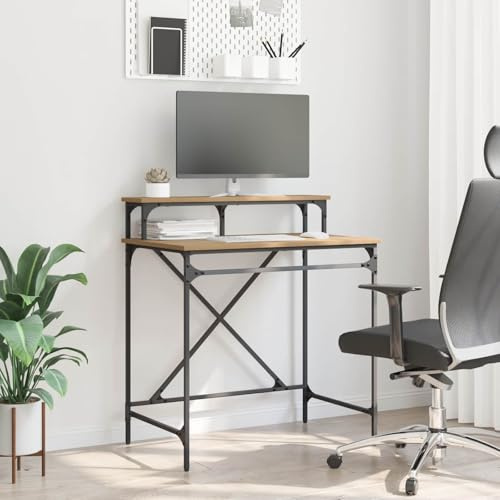 Bendmaxx Scrivania industriale in rovere Artisan con gambe in acciaio, 80 x 50 x 90 cm, tavolo da ufficio per home office postazione di lavoro con ripiano e piano scrivania