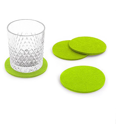 Oblique Unique® Lot de 4 Dessous de Verre Ronds en Feutre pour Table et Bar (Vert Pomme)