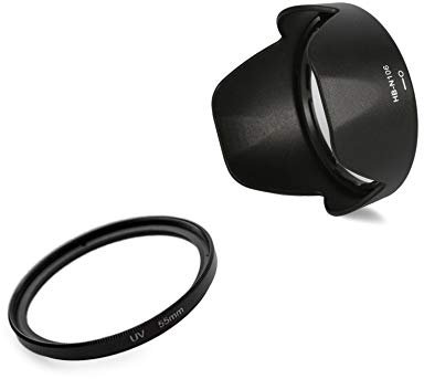 kinokoo Kit de Accesorios de Lentes de cámara de Filtro UV de 55 mm para Nikon D5600/D5300/D3400/D3500, Filtro Protector de UV + Kit de Cubierta de Lente Reversible(A)
