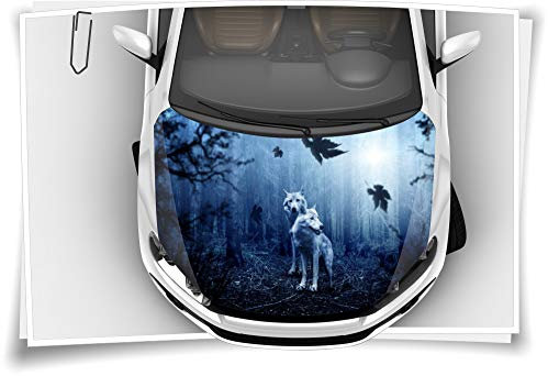 Medianlux Motorhaube Auto-Aufkleber Wölfe Wolf Wald Nebel Wildnis Steinschlag-Schutz-Folie Airbrush Tuning Car-Wrapping Luftkanalfolie Digitaldruck Folierung