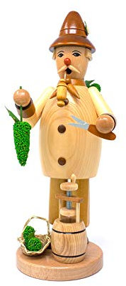 Drechslerei Friedbert Uhlig, Räuchermännchen Nr. 030, Winzer, 35 cm hoch, aus regionalem Holz gedrechselt, echte Handarbeit aus dem Erzgebirge, Weihnachten, Holzkunst, Echtholz
