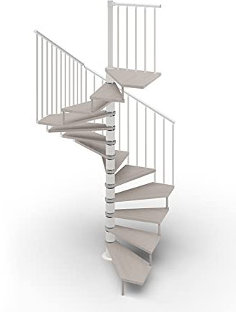 Escalera de caracol de planta cuadrada 120 x 120 cm. Tekla 13 peldaños – Altura entre los pisos 267 – 312 cm (tórtola, acero blanco)