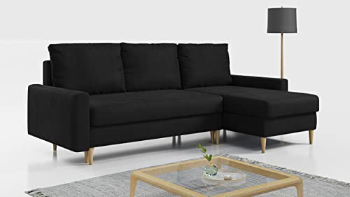MKS MEBLE Ecksofa - L-Form Sofa mit Schlaffunktion - Wohnlandschaft L Form, Ecksofa mit Schlaffunktion und Bettkasten, Schlafsofa mit Bettkasten, Couch mit Schlaffunktion - Schwarz LANG