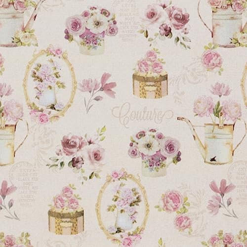 Star Geschenkpapier 70cm x 2m Rolle mit Motiv Rosen Blumen Floral Natur Geburtstag Vintage Retro beige