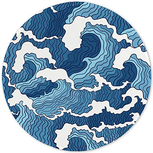 ITNRSIIET Mouse Pad with Stitched Edge, Mouse Mat Premium-Textured Waterproof Non-Slip Rubber Base Round Mousepad for Laptop Computer PC Office Cute Design Desk Accessories,Japanese Style Waves