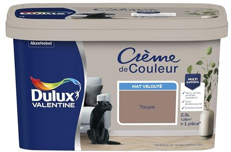 Dulux Valentine Crème de Couleur - Peinture multi-supports intérieure - Mat Taupe 2,5 L