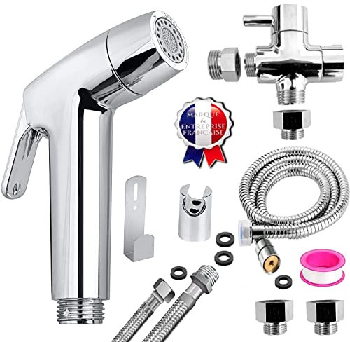 BbfStyle - Marque Française - Kit douchette WC pour l'hygiène intime - idéal pour les installations ayant une arrivée d'eau par tuyau rigide ou souple - Standard Français (ABS Chromé)