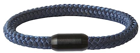 Paracord Armband | Schwarzer Edelstahl Magnetverschluss | geflochten aus Seemannsgarn | Segeltau | Maritim & Wasserfest | 8 mm Ø | Handgemacht | Damen und Herren | (Dunkelblau, 24.00)