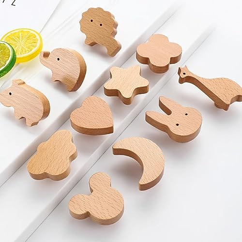Voleseni Möbelknöpfe Holz Tiermotiven, dekorative Holz-Kommodenknöpfe, Kommode, Ziehen, Möbelknäufe, Schubladengriffe für Schränke, Schubladen Kinderzimmer