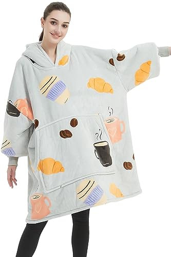 JOJJJOJ Übergroße Blanket Hoodie Sweatshirt Oversize Decke Sweatshirt Kapuzenpullover für Erwachsene Damen Herren Kaffeetasse