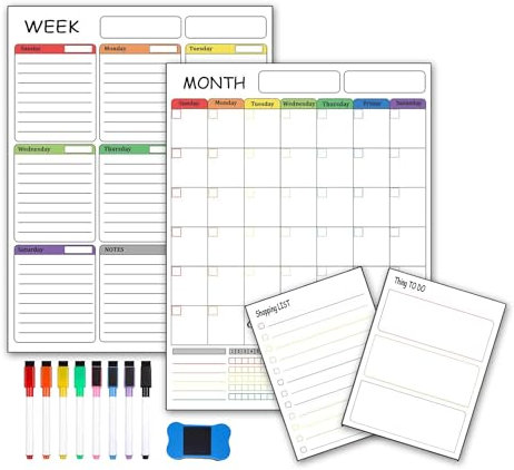 Ketilrub pizarra magnetica - pizarra magnetica nevera - calendario magnetico nevera - Planificador semanal borrable - Planificador Menús, Niños, Rutinas, Trabajo, Diario(4 Piezas)