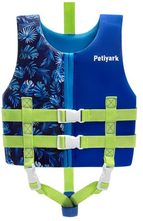 Schwimmweste Kinder 8-10 Jahre, Kinder Schwimmweste Neopren mit verstellbaren Schnallen & Doppelte Sicherheitsgurten, Die Ideale Schwimmhilfe für Jungen und Mädchen beim Schwimmtraining,Blau-L/21-32KG