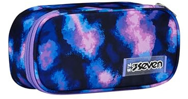 Seven Portapenne Scuola Round Plus, Blu, Purple Spot, Bustina Ovale Con Tasca Interna ed Elastici Porta Penne, Accessori Zaino, Elementari, Medie, Superiori, Bambina Ragazza
