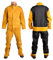 perfeclan Giacca da saldatura in pelle, pantaloni, tuta da saldatore antiscottatura e resistente al fuoco, giallo, l