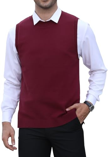 KUYIGO Gilet da Uomo Senza Maniche Classico Business Girocollo Maglieria Gilet Maglione Cardigan Canotte, Viola Rosso, XL