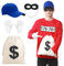 Angenster Herren Bankräuber Kostüm T-Shirt, Panzerknacker Kostüm Karneval Outfit mit Langarm-Shirt Maske Handschuhe, Herren Damen (Stil C, XXL)