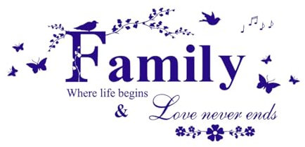 Home Love Never End Quote Wall Art Stickers Family Pattern Wallpaper Butterfly with Birds Family-S-20x57cm-DarkBlue
