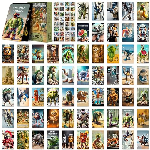 Italian Brainrot Karten,Brainrot Skifidol Sammelkartenset,60 Einzigartige Karten & 32 Italian Brainrot Stickers,Kartenspiel mit besonderen Charakteren, Für Kinder, Jugendliche, Feste und Partys( (B)