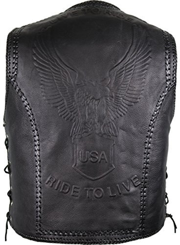 MDM Herren Motorrad Lederweste aus echtem Rindsleder, Schwarz, Adler Prägung (Gr. XL)