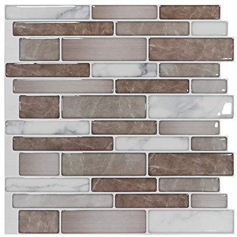 Art3d 10 Fogli di piastrelle Premium Stick-on Backsplash, piastrelle adesive cucina, 30 * 30cm Pelare e attaccare le piastrelle autoadesive della parete del bagno 3D, Marmo Design