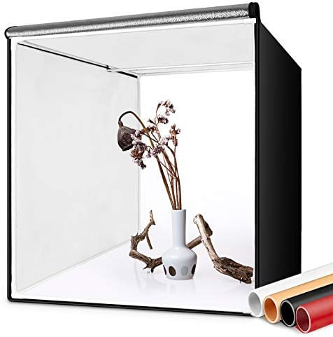 FOSITAN Fotostudio Lichtzelt 60x60x60cm Faltbare Studiobox Lichtwürfel mit 4 Hintergründe (weiß, schwarz, orange, rot) für Professionelle Fotografie