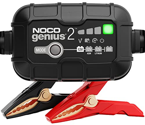 NOCO GENIUS2, 2A Smart Car Battery Charger, 6V and 12V Automotive Charger, Battery Maintainer, Trickle Charger, Float Charger and Desulfator for AGM, Motorrad, Lithium and Deep Cycle Batteries
