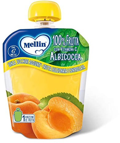Mellin, Pouch Merenda 100% Albicocca con Vitamina C - 6 Confezioni da 90 gr