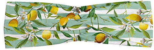 ABAKUHAUS Natur Halstuch Bandana Kopftuch, Blooming Lemon Tree auf gestreiften Pinsel Hintergrund Evergreen Kunst, Elastisch und Angenehme alltags accessories, Farn-Grün Seafoam