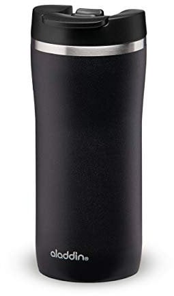 Aladdin Barista Mocca Thermavac Leak-Lock Stainless Steel Thermos Travel Mug for Hot Drinks 0.35L Lava Black – Keeps Hot for 3 Hours - BPA-Free Reusable Coffee Cups - Leakproof - Dishwasher Safe