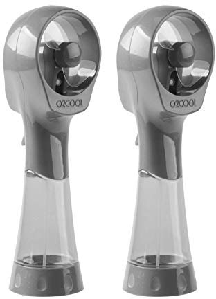 O2COOL 2 Pack Elite Battery Powered Handheld Water Misting Fans (Grey)